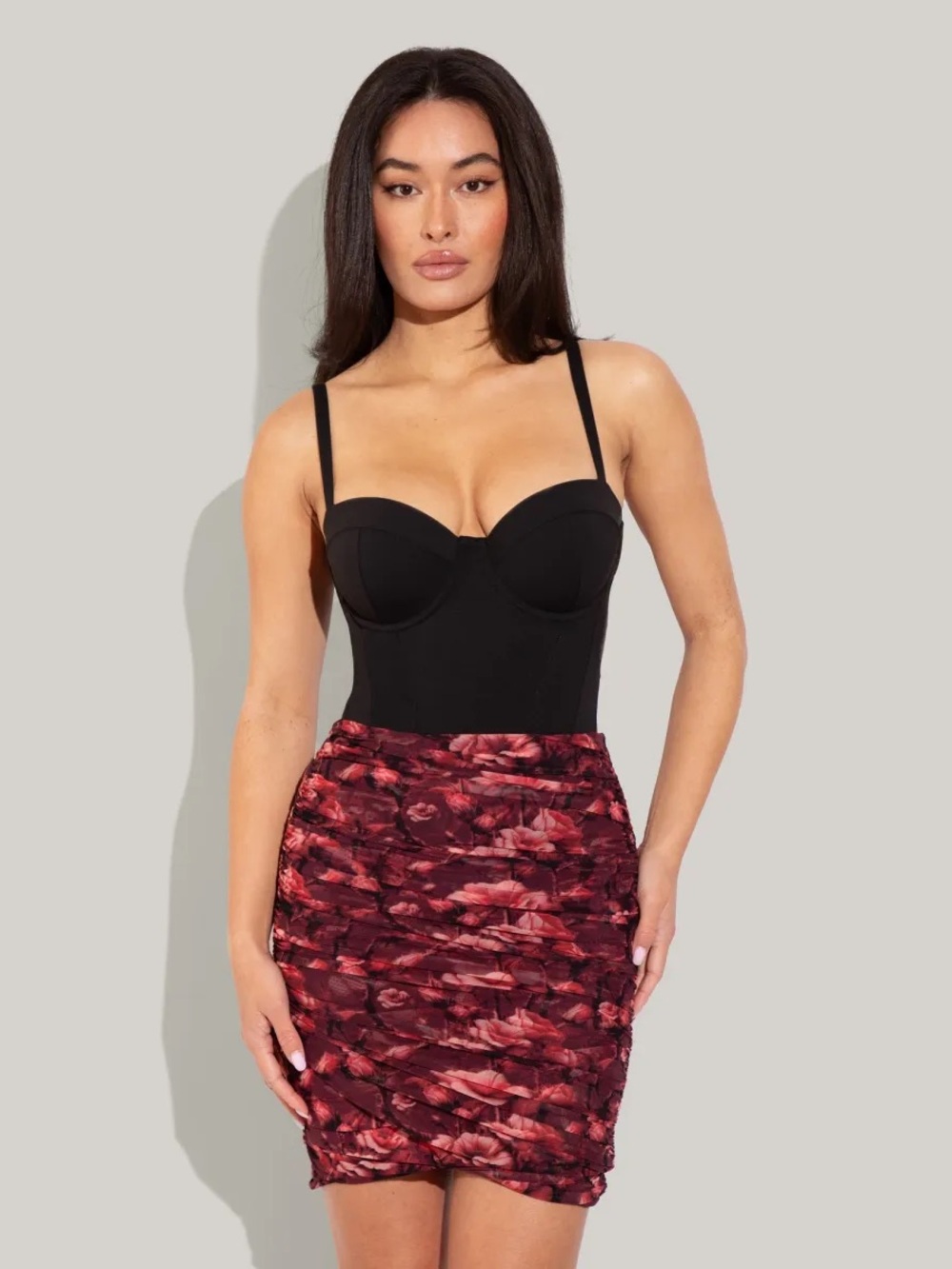 NWT TA3 Cross Meshy Mini Cover-Up in Wine Floral - Size Medium - Sheer